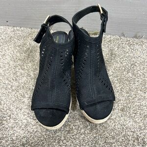 Liz Claiborne Black Wedge Sandals with Ankle Strap